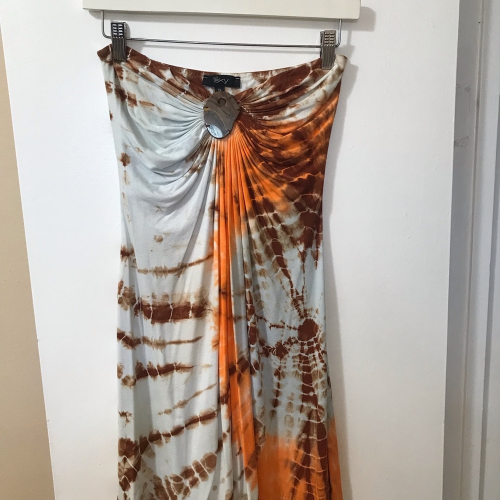 Sky Strapless Tie-Dye Dress - Orange and Brown